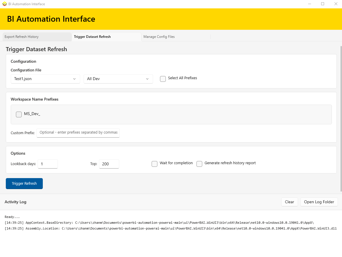 Export Refresh History page screenshot