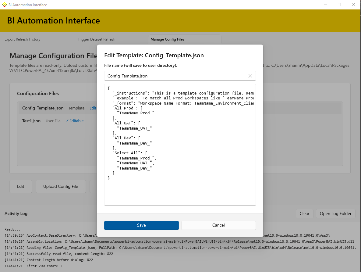 Manage Config Files page screenshot