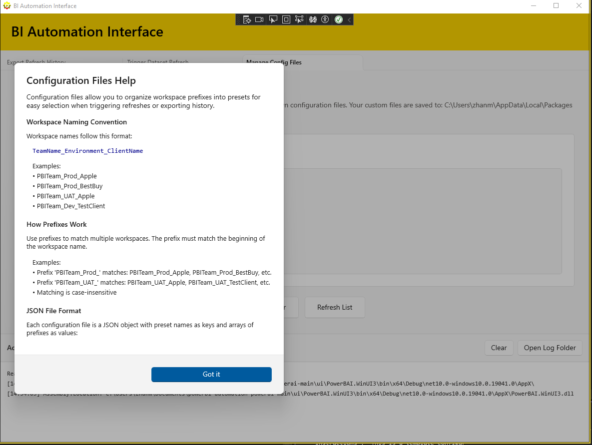 Requirements dialog screenshot